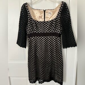 Milly of New York VINTAGE Black Crochet Dot Overlay Dress 4 Breakfast at Tiffany